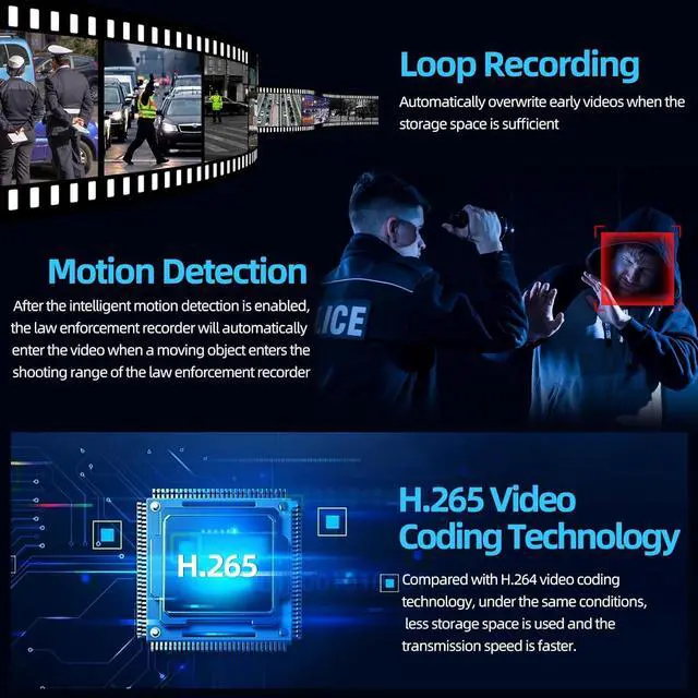 Alt view image 5 of 6 - SYDAYM 2K Police Body Camera, 13Hrs Battery, H.265 Encoding, Body Cameras with Audio and Video Recording, Body Cam for Personal Protection Hiking Law Enforcement (128GB)