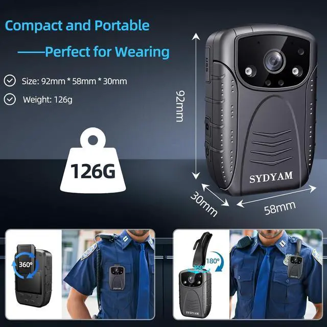 Alt view image 6 of 6 - SYDAYM 2K Police Body Camera, 13Hrs Battery, H.265 Encoding, Body Cameras with Audio and Video Recording, Body Cam for Personal Protection Hiking Law Enforcement (128GB)