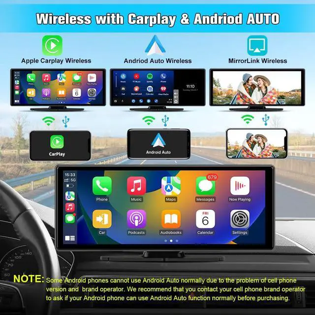 Alt view image 2 of 6 - 10.26" Carplay Screen for Car Portable, Carplay & Android Auto Car Stereo, Touchscreen GPS Navigation 4K Dash Cam/1080P Backup Camera/Mirror Link/Bluetooth/Voice Control