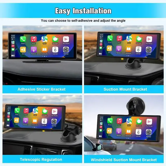 Alt view image 3 of 6 - 10.26" Carplay Screen for Car Portable, Carplay & Android Auto Car Stereo, Touchscreen GPS Navigation 4K Dash Cam/1080P Backup Camera/Mirror Link/Bluetooth/Voice Control