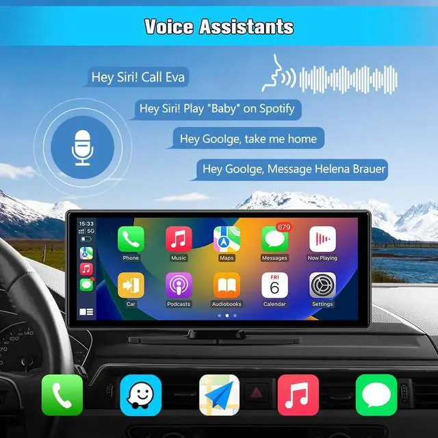 Alt view image 5 of 6 - 10.26" Carplay Screen for Car Portable, Carplay & Android Auto Car Stereo, Touchscreen GPS Navigation 4K Dash Cam/1080P Backup Camera/Mirror Link/Bluetooth/Voice Control
