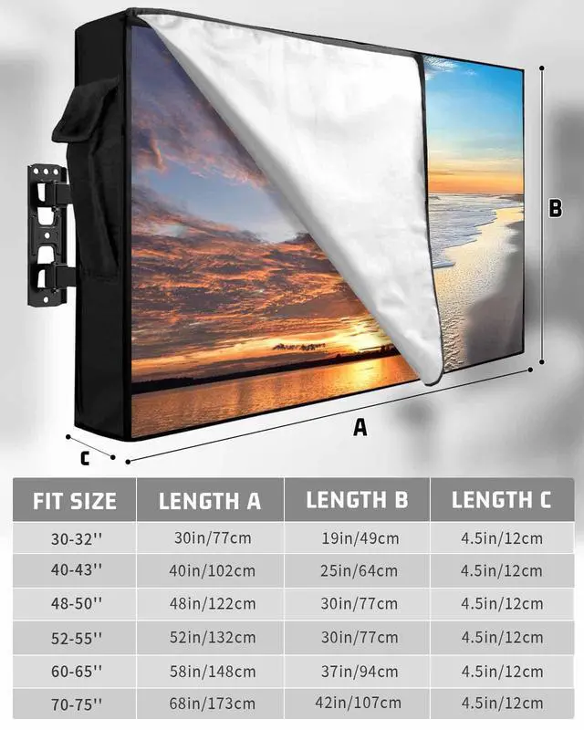 Alt view image 2 of 6 - Summer Sea Beach Sunset Scenery Outdoor TV Cover for Outside Flat Screen Televisions, Blue Sky Ocean Waves Weatherproof TV Screen Protector with Zipper for 60 to 65 Inch Screens