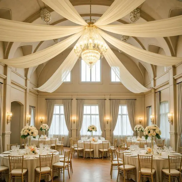 Alt view image 2 of 6 - 30ft×20ft Champagne Ceiling Drapes for Weddings Events Wrinkle-Free Polyester Ceiling Backdrop for Ten Canopy Church Stage Bedroom Decor 6 Panels 5×20ft