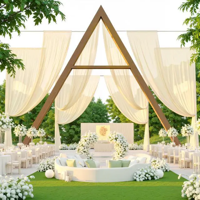 Alt view image 3 of 6 - 30ft×20ft Champagne Ceiling Drapes for Weddings Events Wrinkle-Free Polyester Ceiling Backdrop for Ten Canopy Church Stage Bedroom Decor 6 Panels 5×20ft