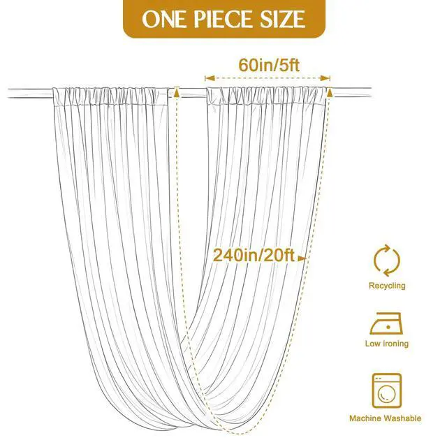 Alt view image 5 of 6 - 30ft×20ft Champagne Ceiling Drapes for Weddings Events Wrinkle-Free Polyester Ceiling Backdrop for Ten Canopy Church Stage Bedroom Decor 6 Panels 5×20ft