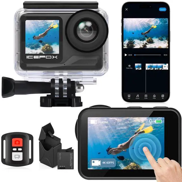 Main image of 4K Action Camera with Remote Control, 60FPS WiFi Waterproof Camera with Dual Batteries, EIS Image Stabilization, Underwater Sports Camera