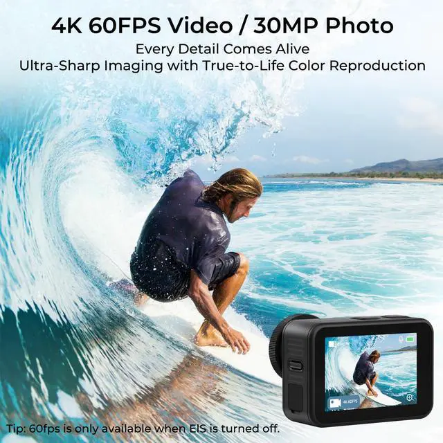 Alt view image 2 of 6 - 4K Action Camera with Remote Control, 60FPS WiFi Waterproof Camera with Dual Batteries, EIS Image Stabilization, Underwater Sports Camera