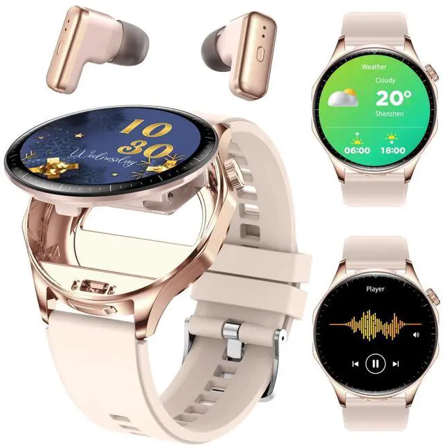 Main image of Smart Watch with Earbuds,2 in 1 TWS Smartwatches,1.43" Colorful AMOLED Display Smartwatch for Android iOS,Waterproof Fitness Tracker Long Time Standby (Pink)