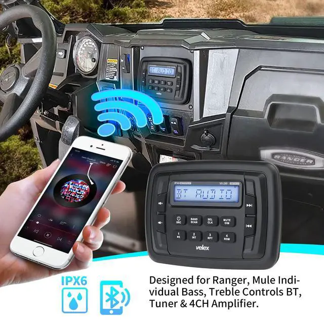 Alt view image 2 of 6 - Powersport Marine Stereo Radio AM FM Tuner Stereo 4 x 45W Bluetooth Streaming UTV ATV