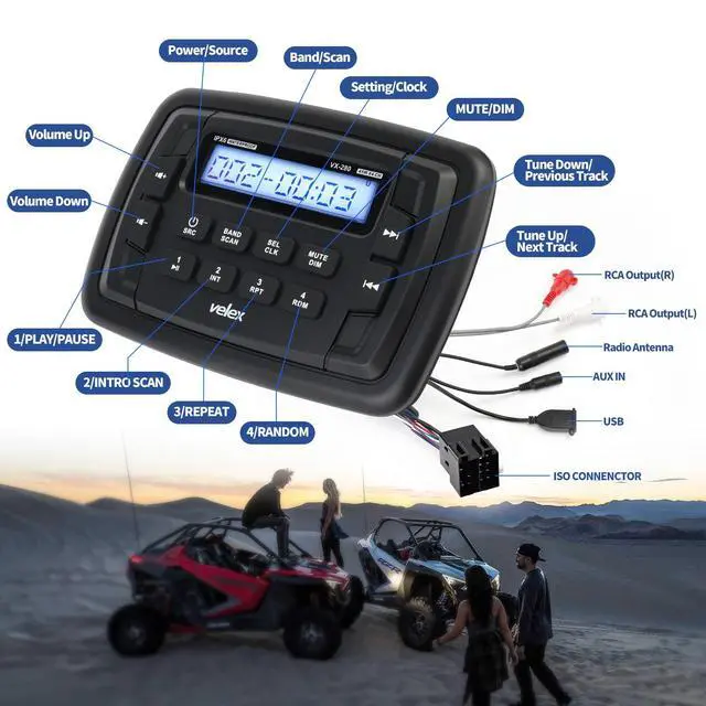 Alt view image 3 of 6 - Powersport Marine Stereo Radio AM FM Tuner Stereo 4 x 45W Bluetooth Streaming UTV ATV
