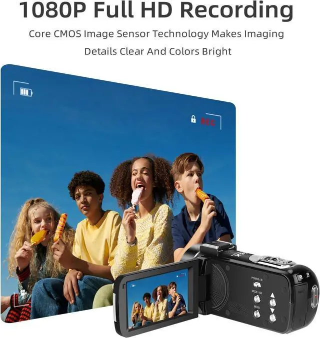 Alt view image 4 of 6 - Video Camera Camcorder Digital Camera Recorder Full HD 1080P 30FPS 30MP 3.0 Inch 270 Degree Rotation LCD 18X Digital Zoom with 16GB Card and 2 Batteries