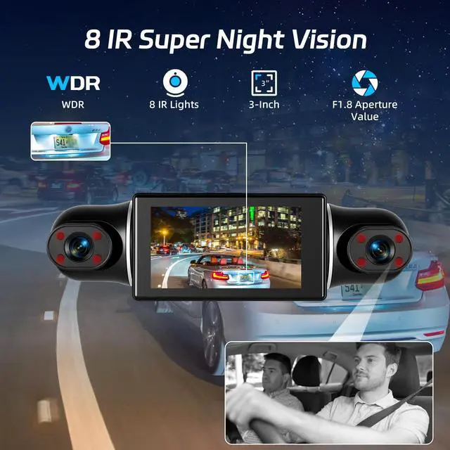 Alt view image 5 of 6 - 360°View 4 Channel Dash Cam, 2K+1080P Front and Rear Inside Left Right, 3 inch IPS Screen Dash Camera for Cars, WiFi/APP Control, Night Vision, 24H Parking Mode, 64GB TF Card, Loop Recordin