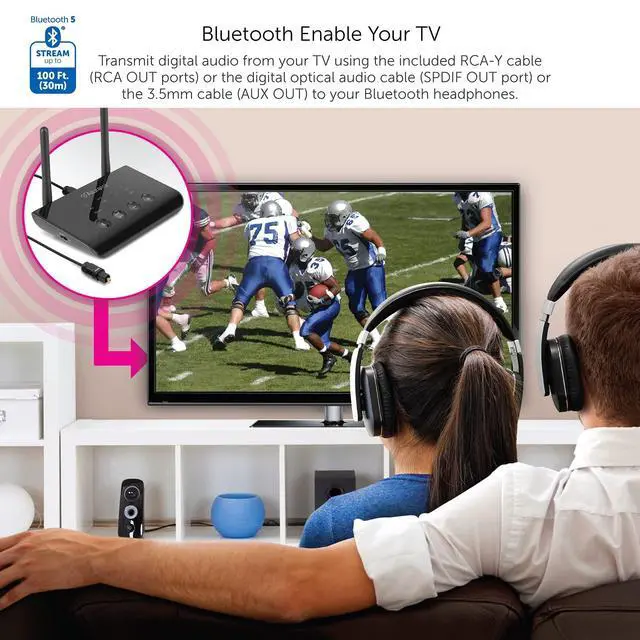 Alt view image 3 of 6 - Bluetooth Audio Receiver and Transmitter with Low Latency, Dual Antenna, Support Up to 100 Foot Range for Wireless from TV to Headphone/Speaker, PC, Home Theatre - ABCD54F