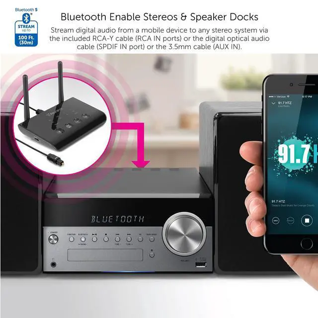 Alt view image 4 of 6 - Bluetooth Audio Receiver and Transmitter with Low Latency, Dual Antenna, Support Up to 100 Foot Range for Wireless from TV to Headphone/Speaker, PC, Home Theatre - ABCD54F