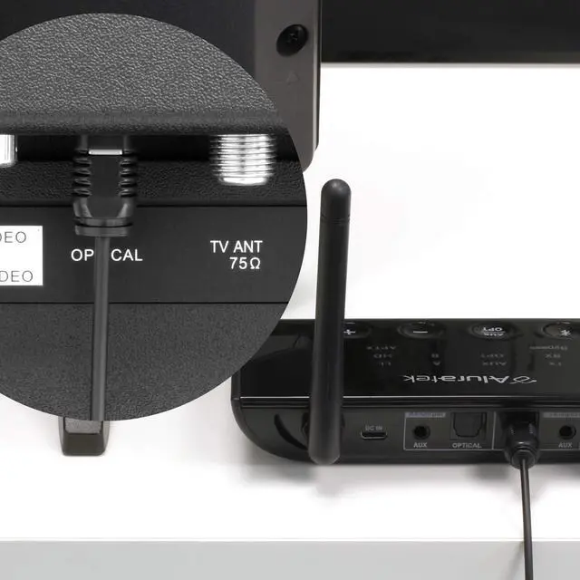 Alt view image 5 of 6 - Bluetooth Audio Receiver and Transmitter with Low Latency, Dual Antenna, Support Up to 100 Foot Range for Wireless from TV to Headphone/Speaker, PC, Home Theatre - ABCD54F
