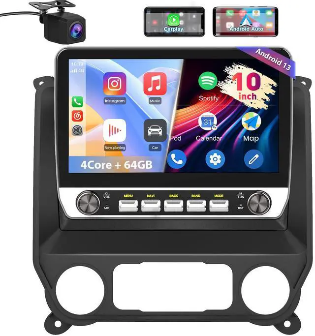 Main image of 10'' 2GB+64GB Car Radio Stereo for Chevy Silverado/GMC Sierra 2014-2018 with Buttons & Knobs, Android 13 with CarPlay Android Auto Bluetooth GPS FM Support Backup Camera