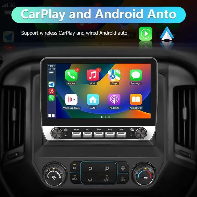 Alt view image 3 of 6 - 10'' 2GB+64GB Car Radio Stereo for Chevy Silverado/GMC Sierra 2014-2018 with Buttons & Knobs, Android 13 with CarPlay Android Auto Bluetooth GPS FM Support Backup Camera