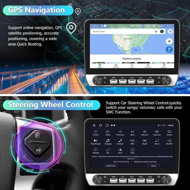 Alt view image 6 of 6 - 10'' 2GB+64GB Car Radio Stereo for Chevy Silverado/GMC Sierra 2014-2018 with Buttons & Knobs, Android 13 with CarPlay Android Auto Bluetooth GPS FM Support Backup Camera