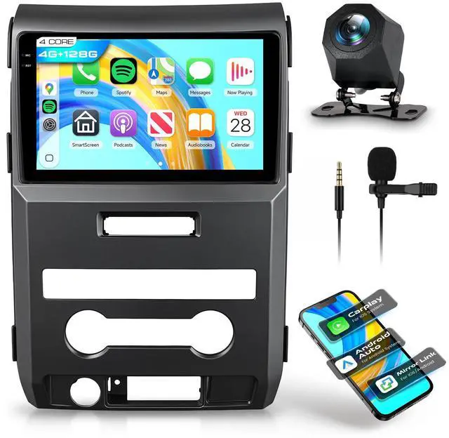 Main image of 4G+128G Car Radio for Ford F150 2009 2010 2011 2012 with Wireless CarPlay Android Auto, 9 Inch Touchscreen Android Car Stereo with GPS Navi WiFi Mirror Link SWC Bluetooth AM/FM/RDS EQ Backup Camera