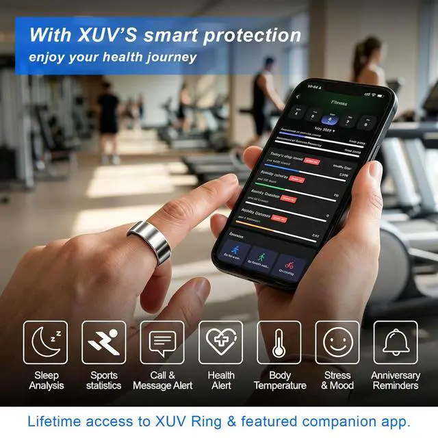 Alt view image 4 of 6 - Smart Health Ring for Women Men, Waterproof Smart Ring with Heart Rate/Silent Vibration Alerts & Reminder/Sleep/Sport Report No Subscription Fee, Compatible with iOS & Android(Silver, 10)