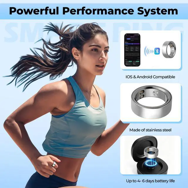Alt view image 6 of 6 - Smart Health Ring for Women Men, Waterproof Smart Ring with Heart Rate/Silent Vibration Alerts & Reminder/Sleep/Sport Report No Subscription Fee, Compatible with iOS & Android(Silver, 10)