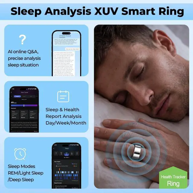 Alt view image 3 of 6 - Smart Health Ring for MenWomen, Waterproof Fitness Tracker Ring with Heart Rate, Blood Oxygen, Sleep, Step Counting, Vibration Alerts Smart Ring, No APP Fee for iOS & Android (Silver, 9)