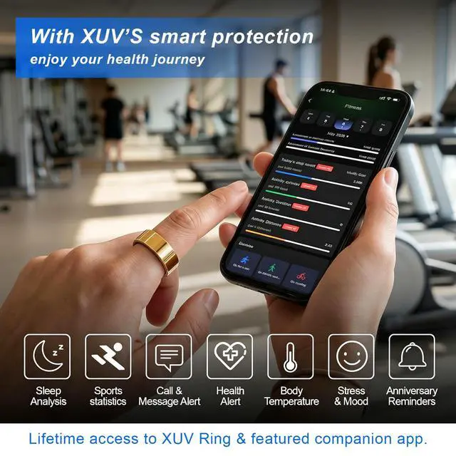Alt view image 4 of 6 - Smart Rings for Men, Silent Vibration Alerts Ring with Fitness, Sleep Monitoring, Step Counting, HR Tracker Ultra-Thin, No APP Fee, 5ATM Waterproof AI Smart Ring for iOS & Android(Gold, 9)