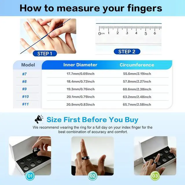 Alt view image 6 of 6 - Smart Rings for Men, Silent Vibration Alerts Ring with Fitness, Sleep Monitoring, Step Counting, HR Tracker Ultra-Thin, No APP Fee, 5ATM Waterproof AI Smart Ring for iOS & Android(Gold, 9)