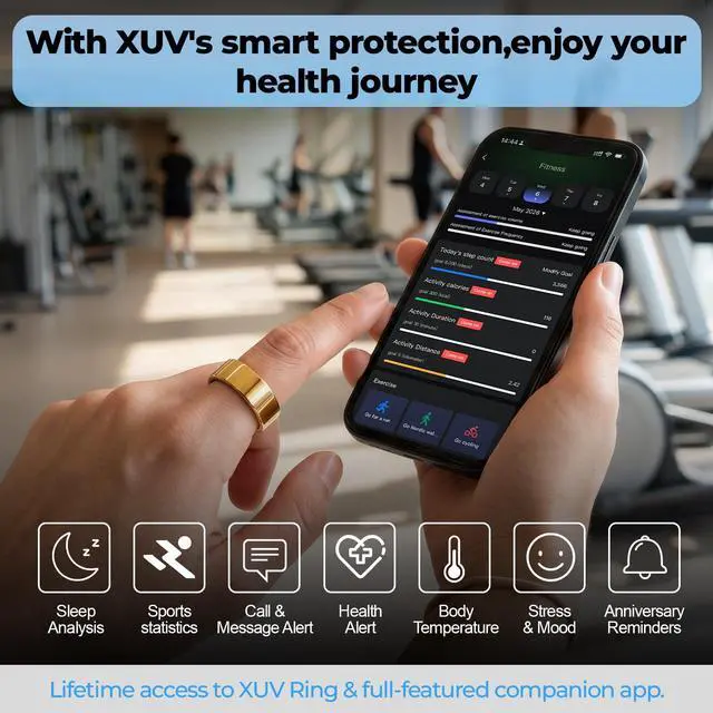 Alt view image 4 of 6 - Smart Health Rings for Men, Waterproof Sport Ring with Heart Rate, Blood Oxygen, Sleep, Step Counting, Vibration Alerts Smart Ring, No App fee, Compatible with iOS & Android(Gold, 11)