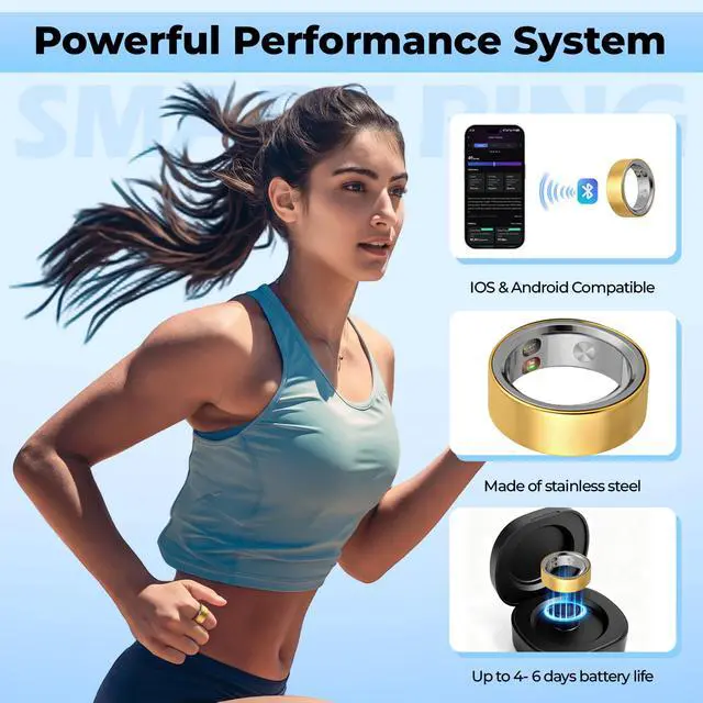 Alt view image 6 of 6 - Smart Health Rings for Men, Waterproof Sport Ring with Heart Rate, Blood Oxygen, Sleep, Step Counting, Vibration Alerts Smart Ring, No App fee, Compatible with iOS & Android(Gold, 11)
