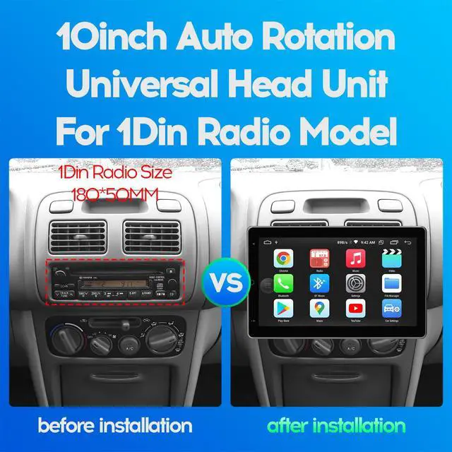 Alt view image 2 of 6 - 10 inch IPS Full Touch 2+32GB Automatic Rotation Screen Android Car Radio Audio Video Stereo Player For Single Din With CarPlay Android Auto WiFi BT MirrorLink Split Screen PIP GPS Navigation