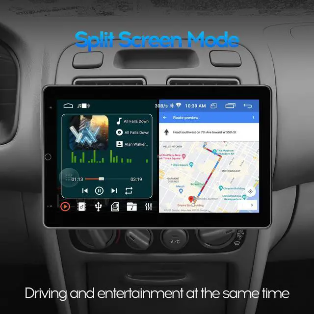 Alt view image 6 of 6 - 10 inch IPS Full Touch 2+32GB Automatic Rotation Screen Android Car Radio Audio Video Stereo Player For Single Din With CarPlay Android Auto WiFi BT MirrorLink Split Screen PIP GPS Navigation