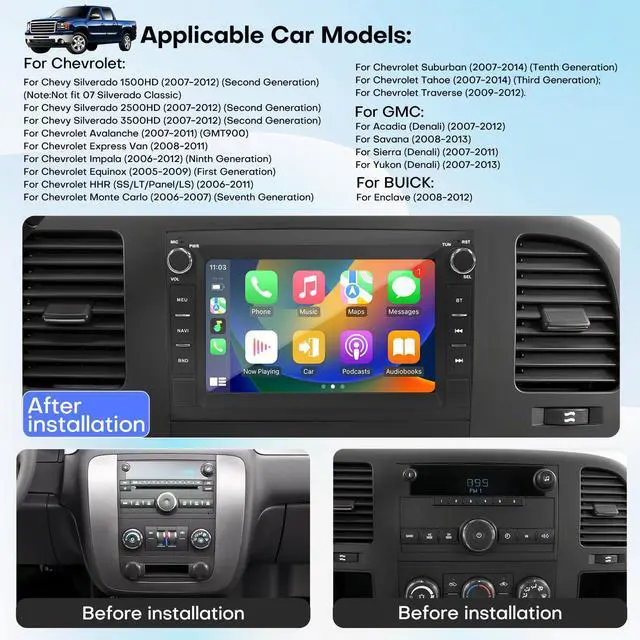 Alt view image 2 of 6 - Car Radio for Chevy Equinox 2007-2009,for GMC Acadia 2007-2012,for Buick Enclave 2008-2012 Upgrade Stereo Radio Head Unit with CarPlay 7 inch Touch Screen Android Auto Bluetooth Backup Camera