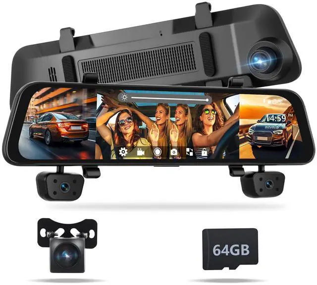 Main image of 4 Channel Mirror Dash Cam 1080P Front and Rear/Inside 12 Touch Screen HD Rearview Mirror Dash Cam with G-Sensor GPS Parking Monitor Built-in WiFi