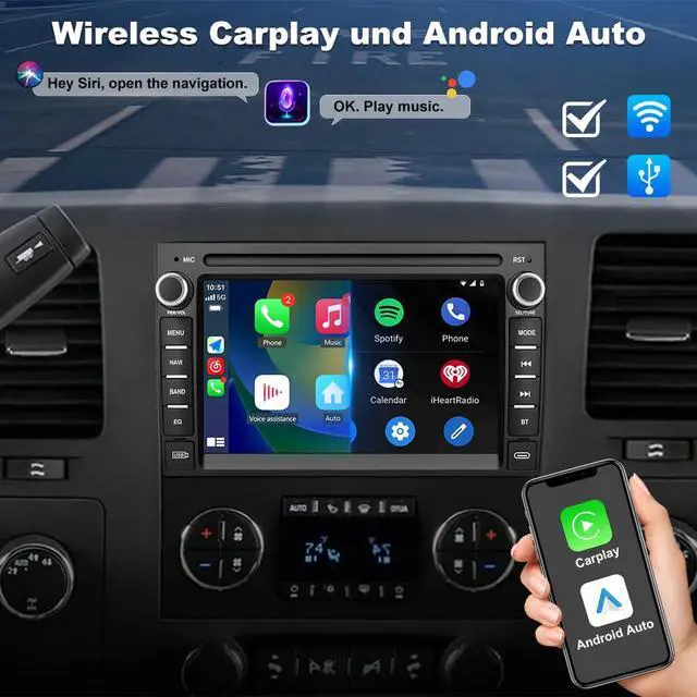 Alt view image 2 of 6 - Car Radio for Chevrolet Chevy Silverado GMC Sierra Yukon 2007-2013 Android 13 GPS Navigation 2GB+32GB with 7 inch Touch Screen CarPlay Android Auto Bluetooth SWC Backup Camera
