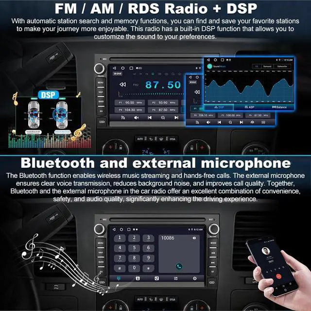 Alt view image 5 of 6 - Car Radio for Chevrolet Chevy Silverado GMC Sierra Yukon 2007-2013 Android 13 GPS Navigation 2GB+32GB with 7 inch Touch Screen CarPlay Android Auto Bluetooth SWC Backup Camera