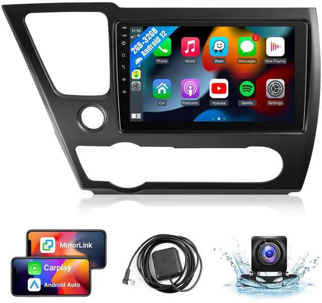 Main image of 2+32G Car Radio for Honda Civic 2013 2014 2015 2016 2017 Stereo Upgrade with Wireless CarPlay Android Auto, 9'' Touchscreen in-Dash GPS Navigation Bluetooth WiFi SWC MirrorLink Backup Camera