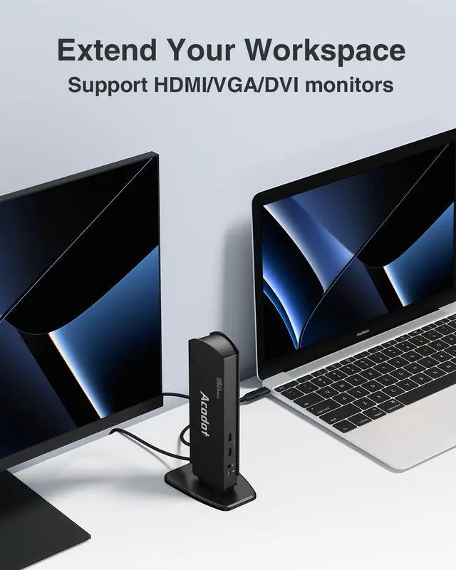 Alt view image 3 of 6 - USB 3.0 Laptop Universal Docking Station Dual Monitor Dock for Windows/ Mac OS/ Surface Pro/ Surface Laptop, with Dual HDMI/ DVI/VGA, 6 USB 3.0 Ports, Gigabit Ethernet, Audio