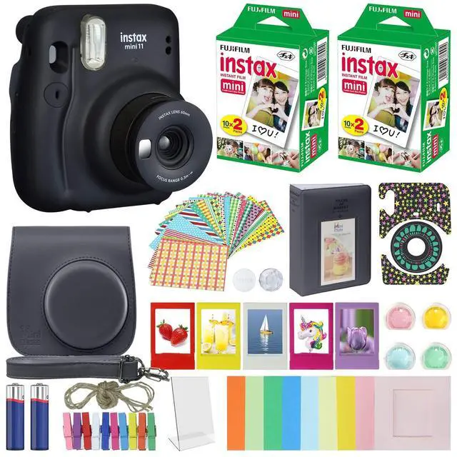 Main image of Instax Mini 11 Instant Camera Charcoal Gray + MiniMate Accessories Bundle + Fuji Instax Film Value Pack (40 Sheets) Accessories Bundle, Color Filters, Album, Frames