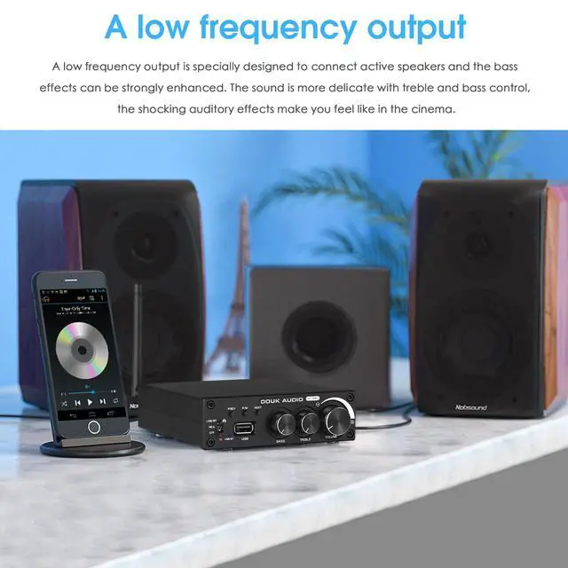 Alt view image 4 of 6 - M1 PRO 320W Bluetooth Power Amplifier, 2 Channel Audio Amp, Wireless Receiver, for Home Stereo Speakers/Active Subwoofer, with Treble & Bass Control/U-Disk Music Player