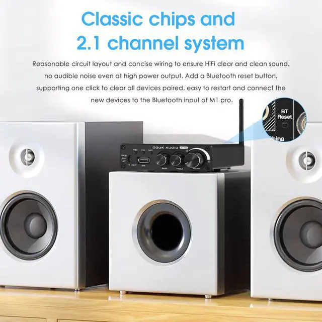 Alt view image 5 of 6 - M1 PRO 320W Bluetooth Power Amplifier, 2 Channel Audio Amp, Wireless Receiver, for Home Stereo Speakers/Active Subwoofer, with Treble & Bass Control/U-Disk Music Player