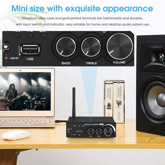 Alt view image 6 of 6 - M1 PRO 320W Bluetooth Power Amplifier, 2 Channel Audio Amp, Wireless Receiver, for Home Stereo Speakers/Active Subwoofer, with Treble & Bass Control/U-Disk Music Player