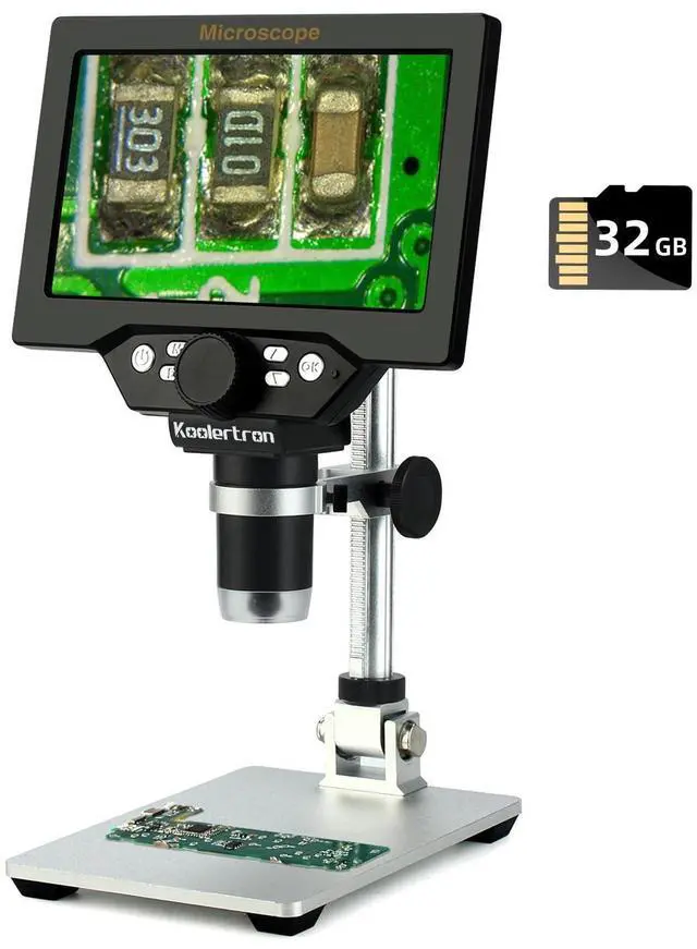 Main image of 7" LCD Digital Microscope 12MP 1-1200X Magnification - Handheld USB Microscope Camera with 32GB TF Card, 8 Adjustable LED Lights & Rechargeable Battery - Portable for Coin/PCB/Insect/Rock