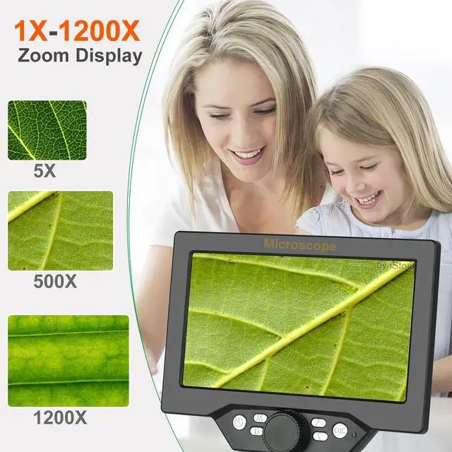 Alt view image 3 of 6 - 7" LCD Digital Microscope 12MP 1-1200X Magnification - Handheld USB Microscope Camera with 32GB TF Card, 8 Adjustable LED Lights & Rechargeable Battery - Portable for Coin/PCB/Insect/Rock