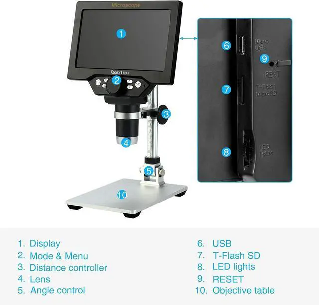 Alt view image 6 of 6 - 7" LCD Digital Microscope 12MP 1-1200X Magnification - Handheld USB Microscope Camera with 32GB TF Card, 8 Adjustable LED Lights & Rechargeable Battery - Portable for Coin/PCB/Insect/Rock