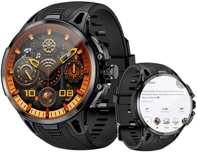 Main image of 4G Android Smart Watch, 1.75'' AMOLED Screen 3GB+32GB Sports Fitness Activity Tracker Smartwatch for Men Women, with SIM Card Slot, Rotating Camera, GPS NFC WiFi (Black)