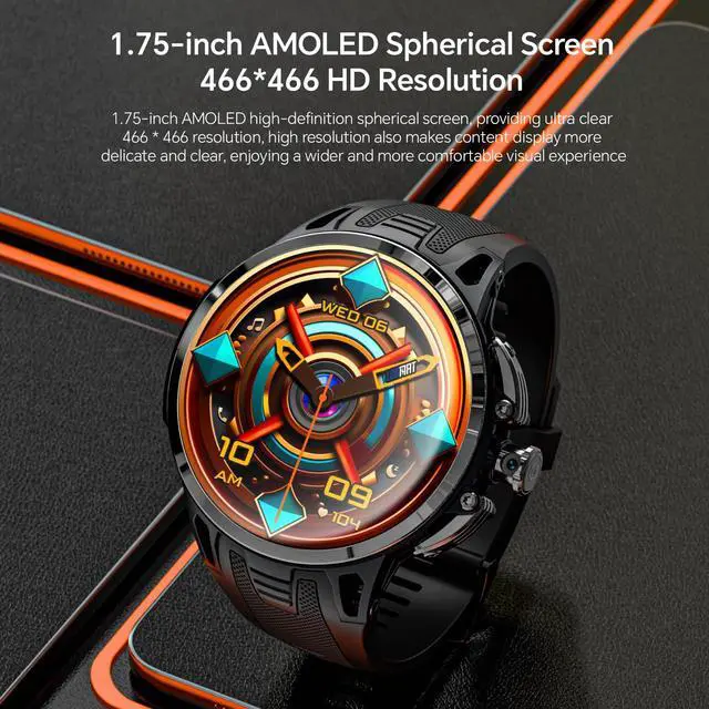 Alt view image 2 of 6 - 4G Android Smart Watch, 1.75'' AMOLED Screen 3GB+32GB Sports Fitness Activity Tracker Smartwatch for Men Women, with SIM Card Slot, Rotating Camera, GPS NFC WiFi (Black)