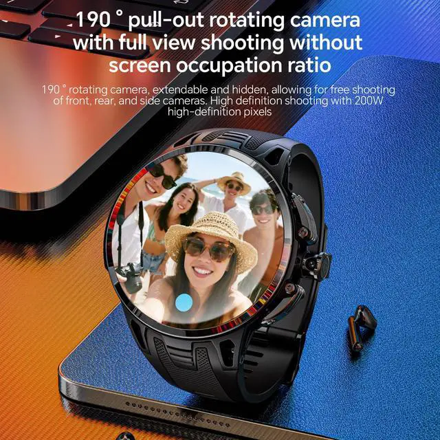 Alt view image 4 of 6 - 4G Android Smart Watch, 1.75'' AMOLED Screen 3GB+32GB Sports Fitness Activity Tracker Smartwatch for Men Women, with SIM Card Slot, Rotating Camera, GPS NFC WiFi (Black)