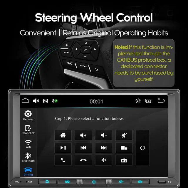 Alt view image 5 of 6 - Linux System 7" Double Din Car Stereo Wireless Apple Carplay Radio Screen for Car Audio Receivers, Bluetooth 5.3 Car Play Android Auto Touchscreen, Backup Camera, SWC, FM/AM