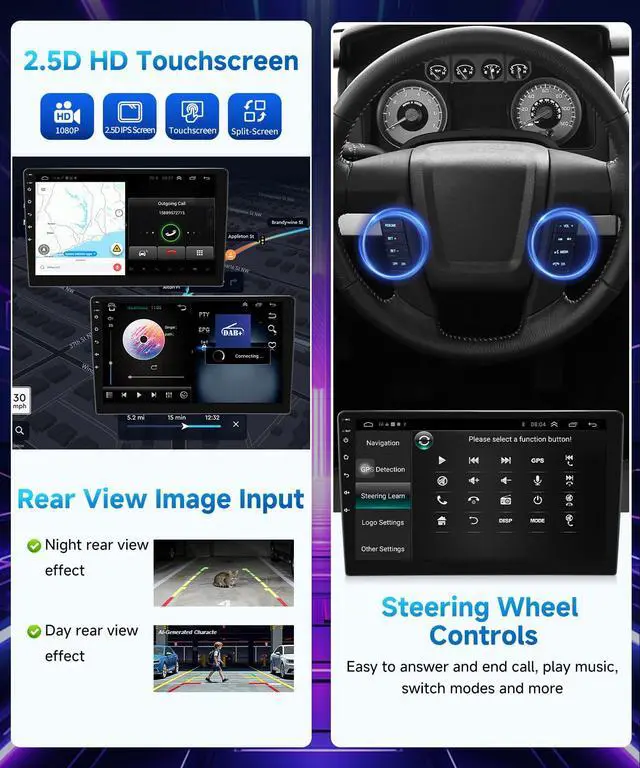 Alt view image 6 of 6 - Car Stereo for Ford F150 2009 to 2012, 10.2 Inch Car Radio Upgrade for F-150 2010 2011 Manual A/C, Android 13 Touch Screen CarPlay/Android Auto Radio with Backup Camera/FM/SWC/DPS (2+32G)